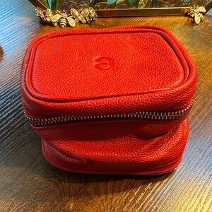 Red Leather Zippered Travel Pouch